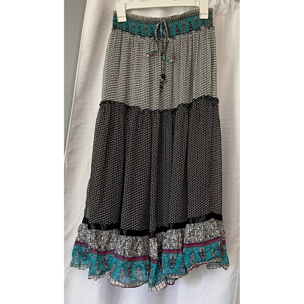 Lapis Tiered Ruffled Bohemian Maxi Skirt Size Medium Festival Hippie